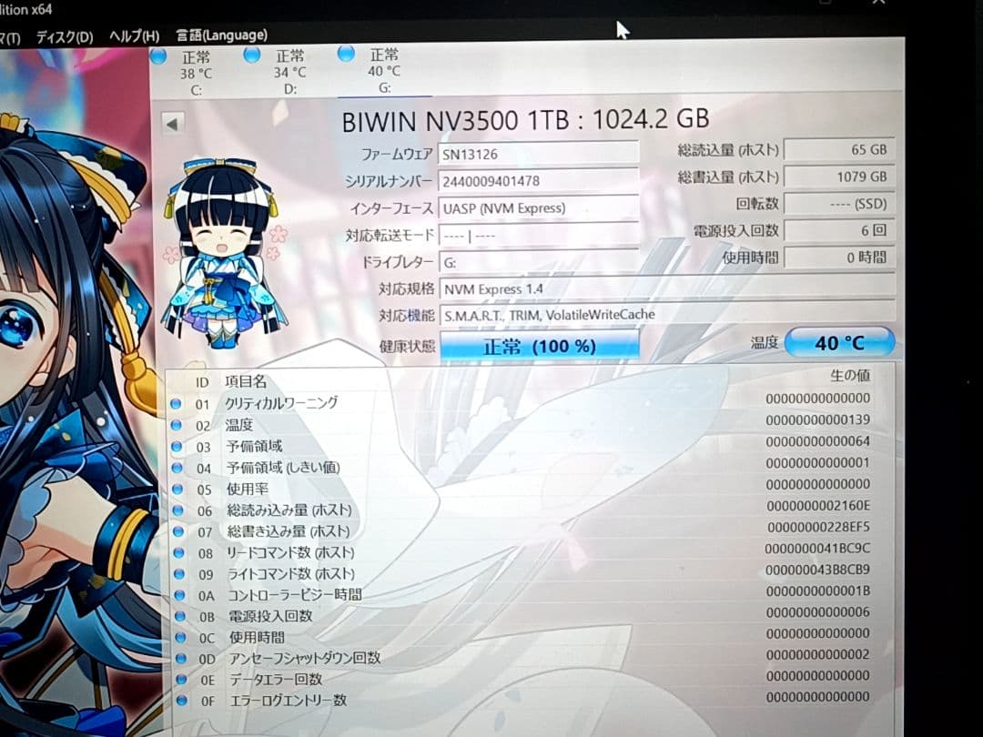 内蔵型SSD BIWIN M.2 NVMe SSD1TB NV3500 PCIe Gen3.0