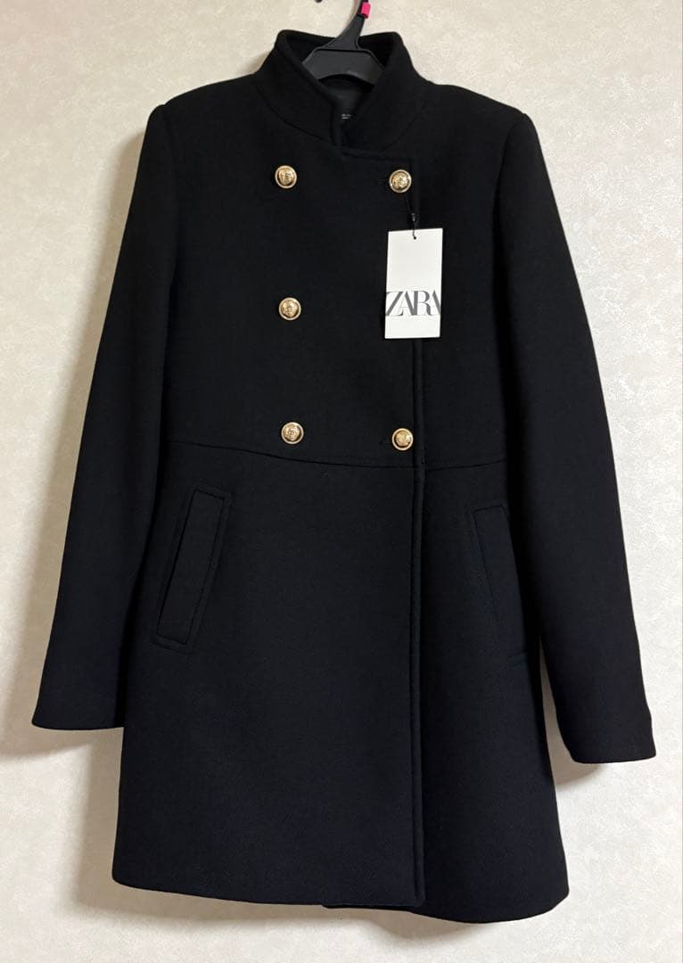 ZARA ウール ダブルブレストコート 黒