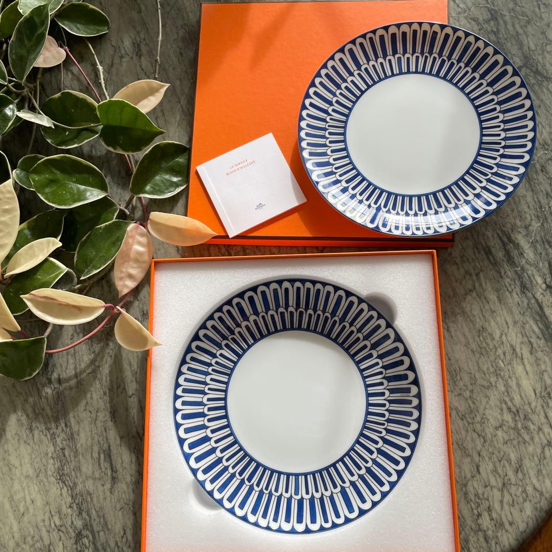 HERMES ブルーダイユール デザートプレート x2枚セット