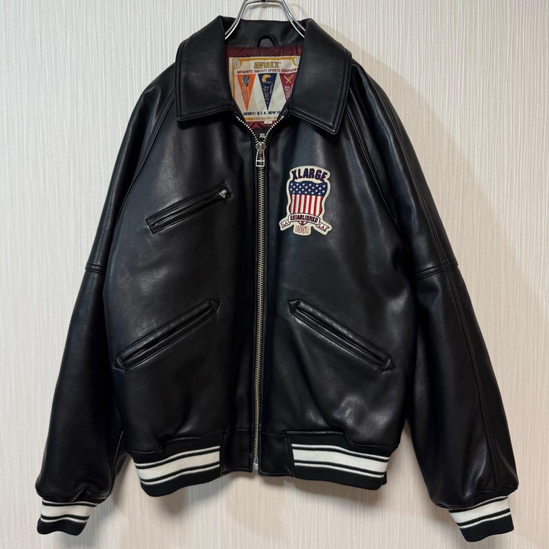 完売品 AVIREX XLARGE コラボ ブラック黒色 レザージャケット