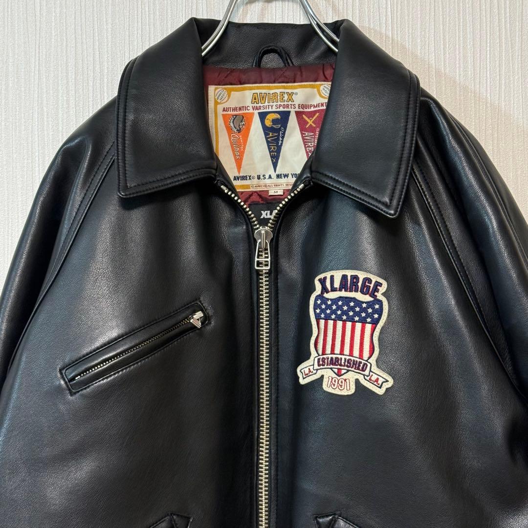 完売品 AVIREX XLARGE コラボ ブラック黒色 レザージャケット