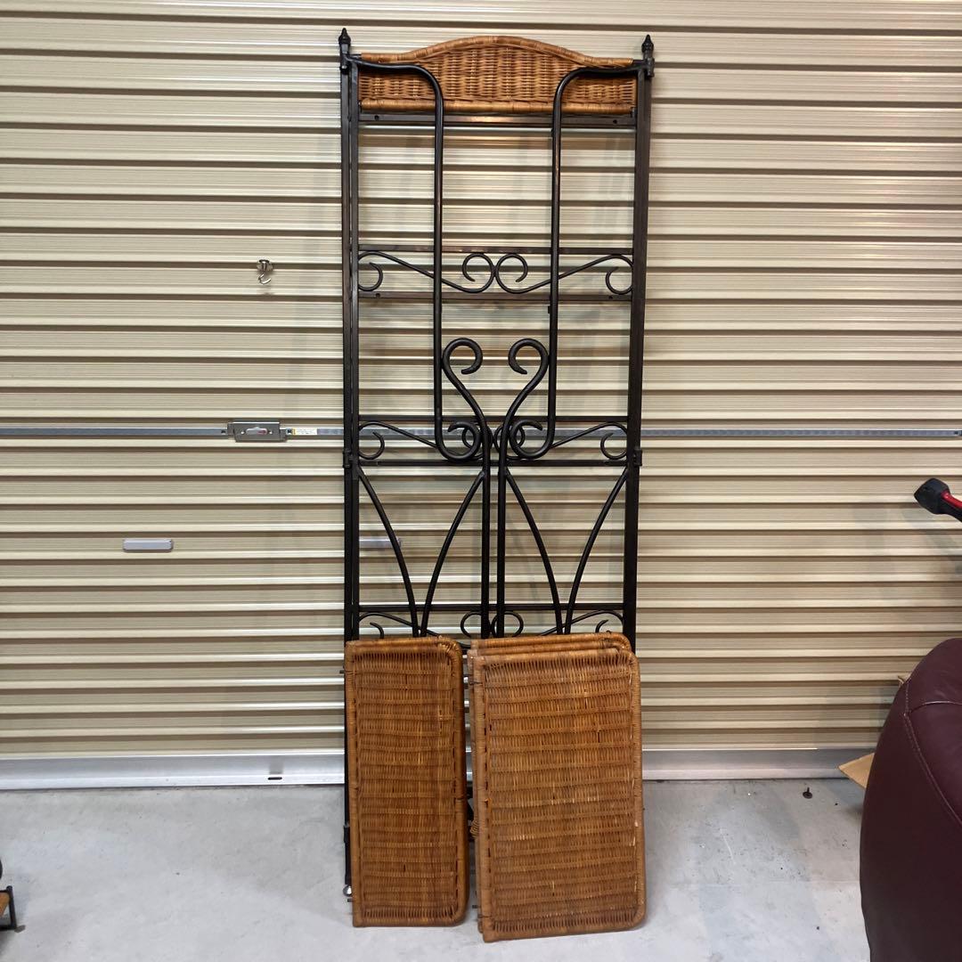 アンティーク調 アイアンフレーム 5段折りたたみラタンラック 飾り棚 花台レトロ