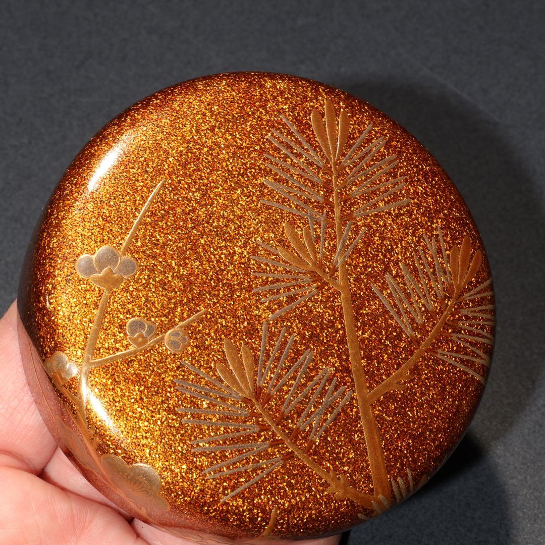 平棗　金蒔絵松梅　裏千家 鵬雲斎花押　桐箱入り　R1689