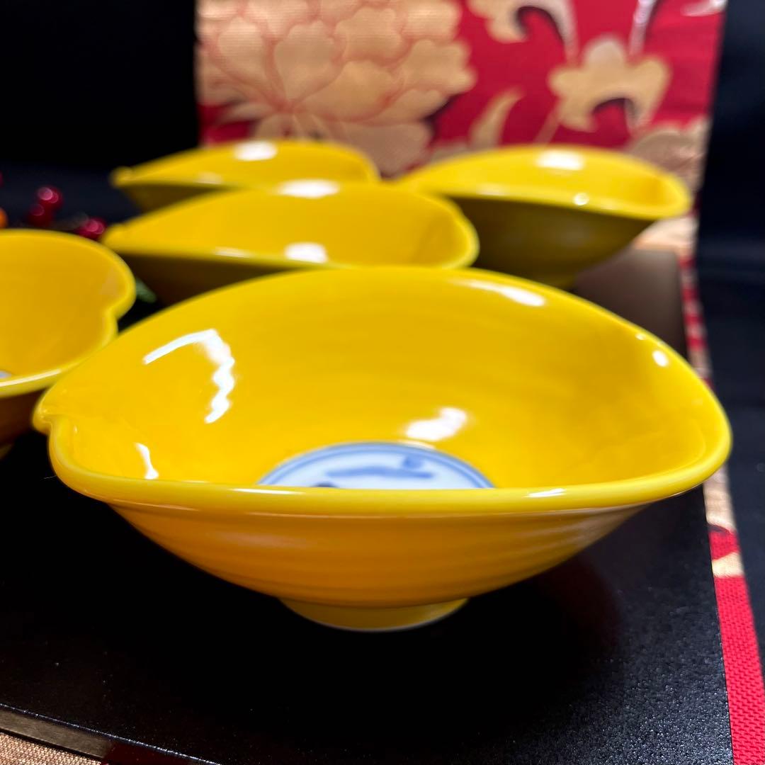 【様々な設えに】 一峰窯 黄釉 山水 銘々鉢 セット 黄交趾 なぶり鉢 向付 鉢