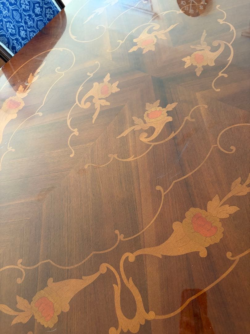 【関東限定】イタリア　5点セット 楕円形 象嵌 木製 ダイニングセット 猫脚