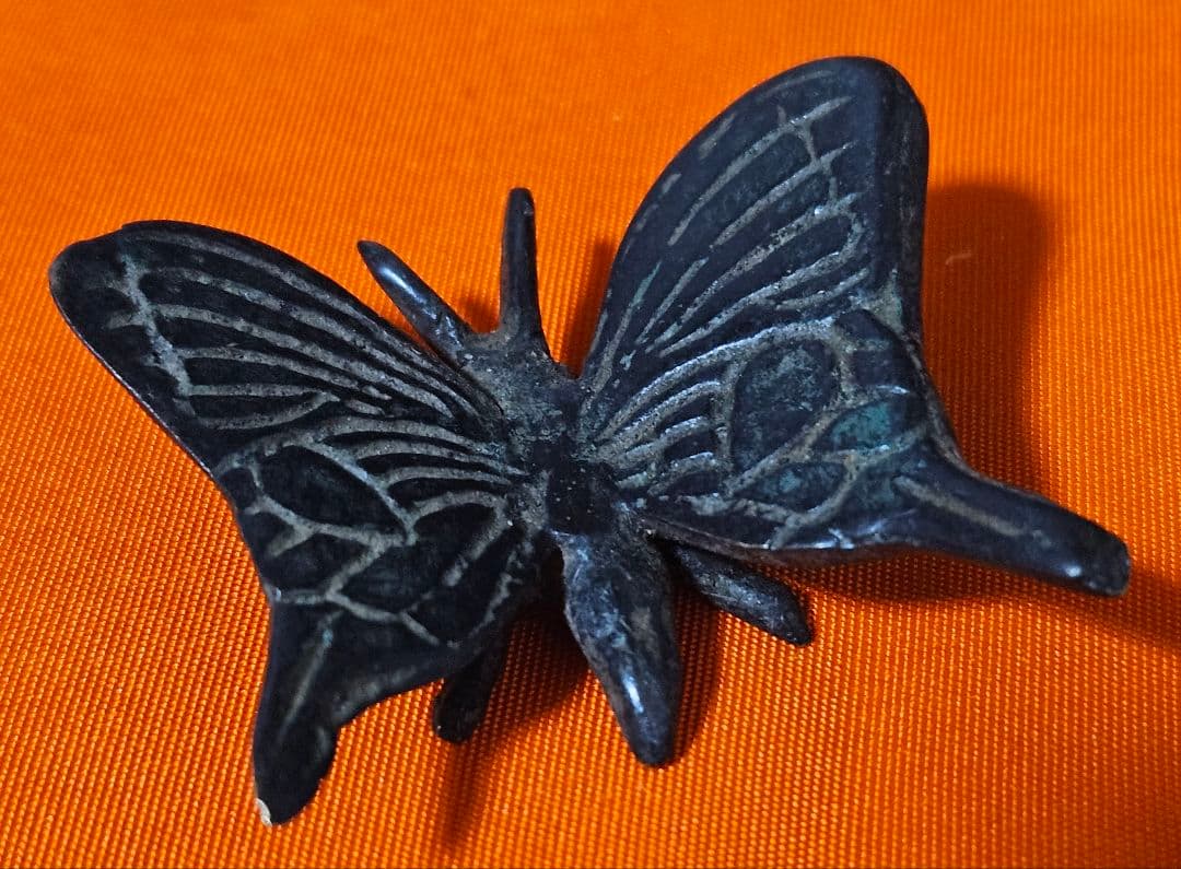 【時代古作品❗】古銅唐金　銅製　蝶型　 筆架　筆置　文鎮　文房具　文房四宝一対