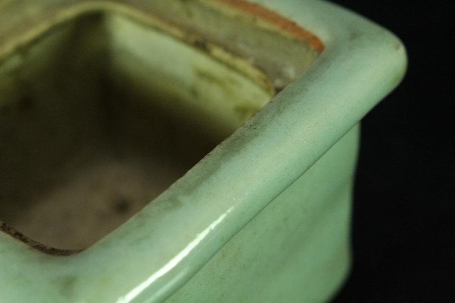 茶道具 青磁 獅子蓋 四方 香炉(K-A359)