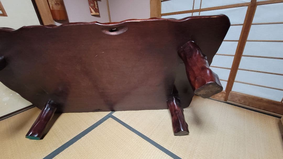 木製 赤褐色 艶 流線形座卓