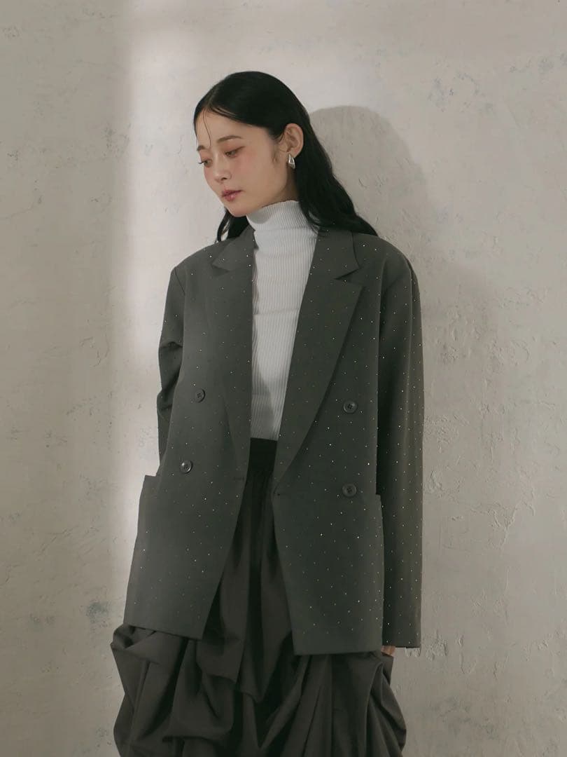 【試着のみ】ラインストーンジャケット / グレー 【Olu.】