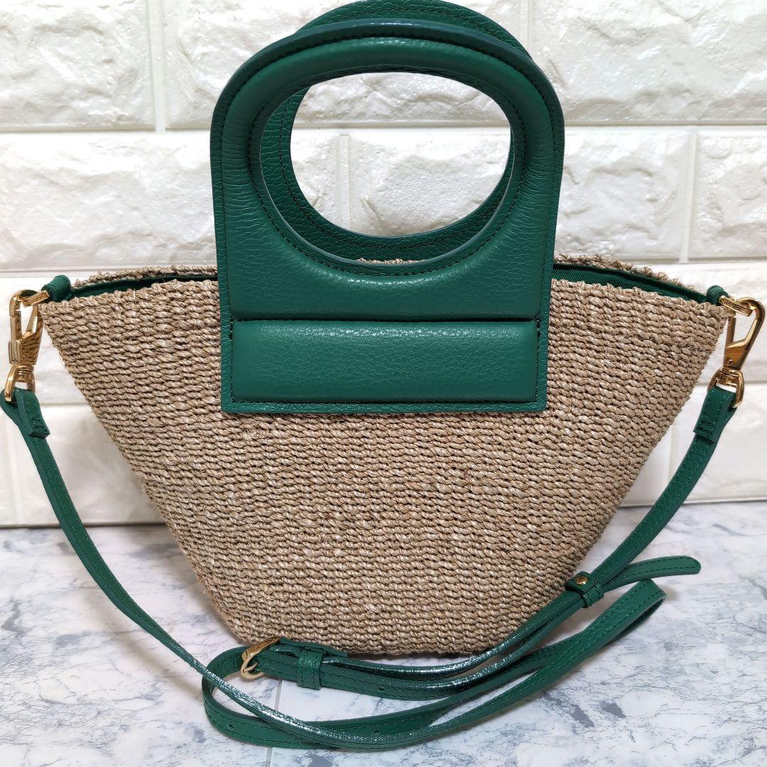 美品 ヴィオラドーロ　かごバッグ グリーン ストラップ付き