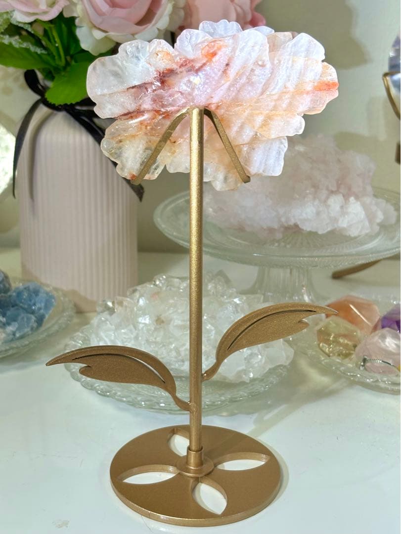 レア　ファイヤークォーツ　BIG薔薇　スタンド付き　ファイアークォーツ