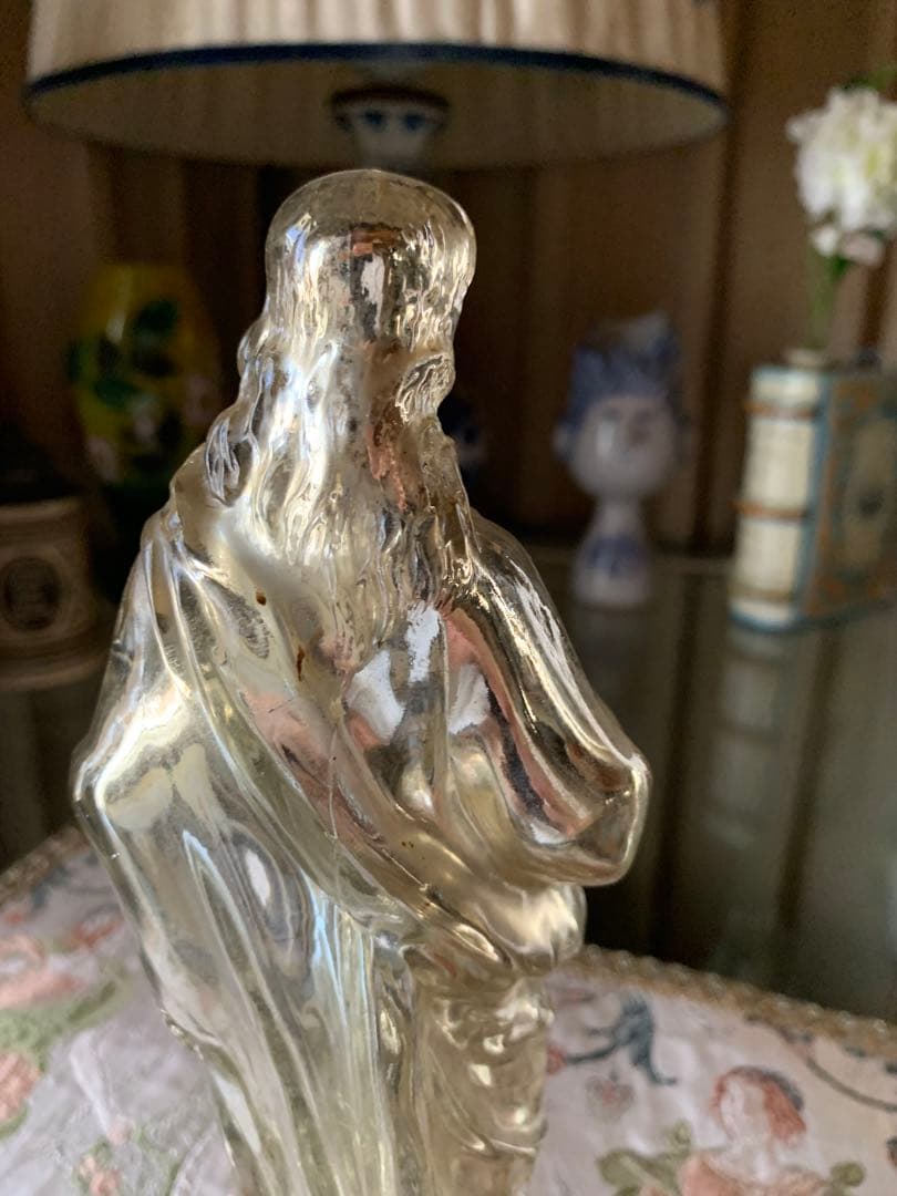 フランス製アンティーク　激レア・メーキュリーガラス聖心キリスト立像！