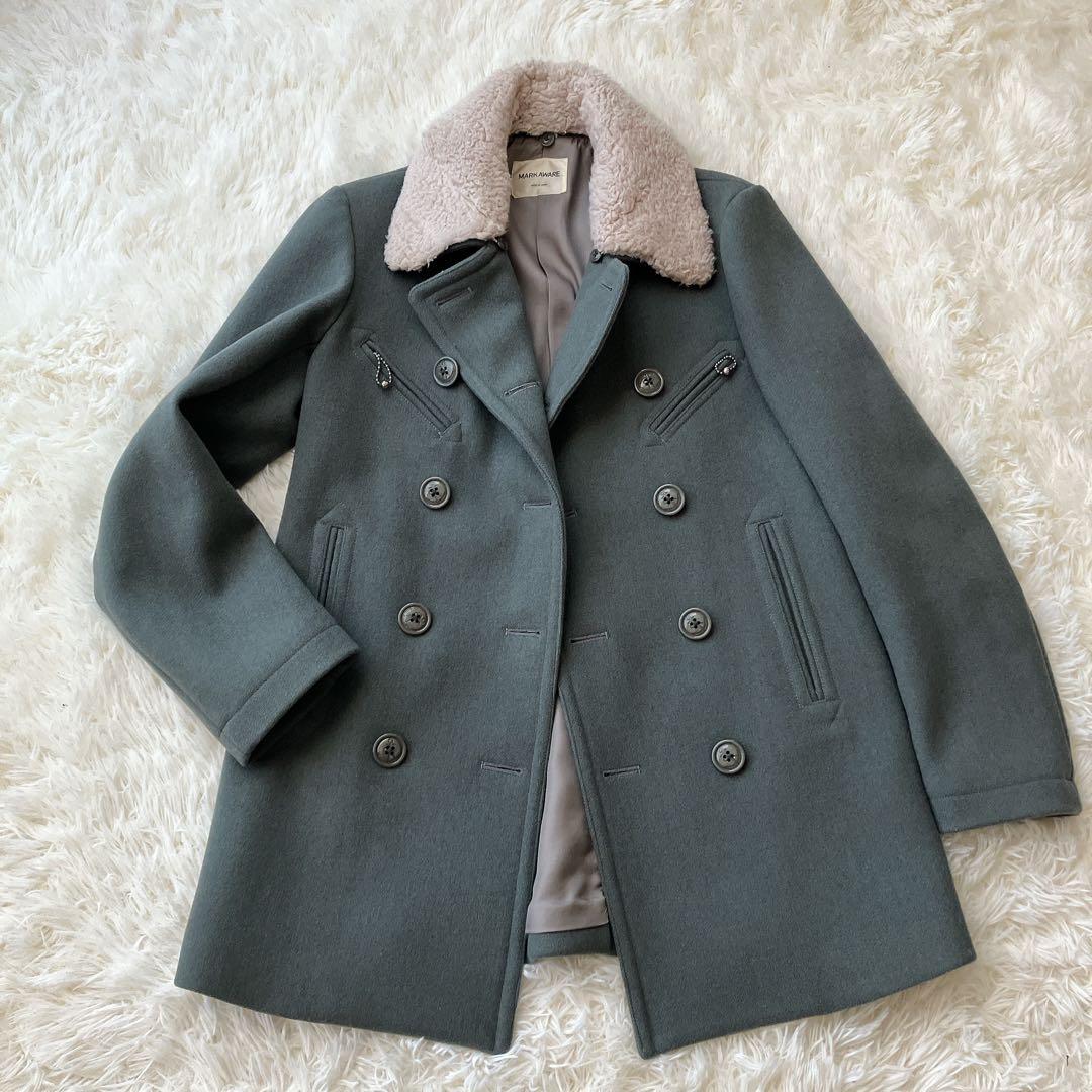 【美品】マーカウェア Pコート ボア襟 ミリタリー ダブルブレスト ウール M