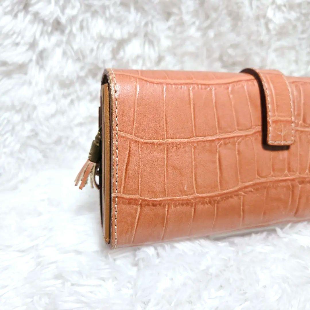 2/7限定☆フェリージ 長財布 クロコ型押し 本革 イタリア製 オレンジブラウン