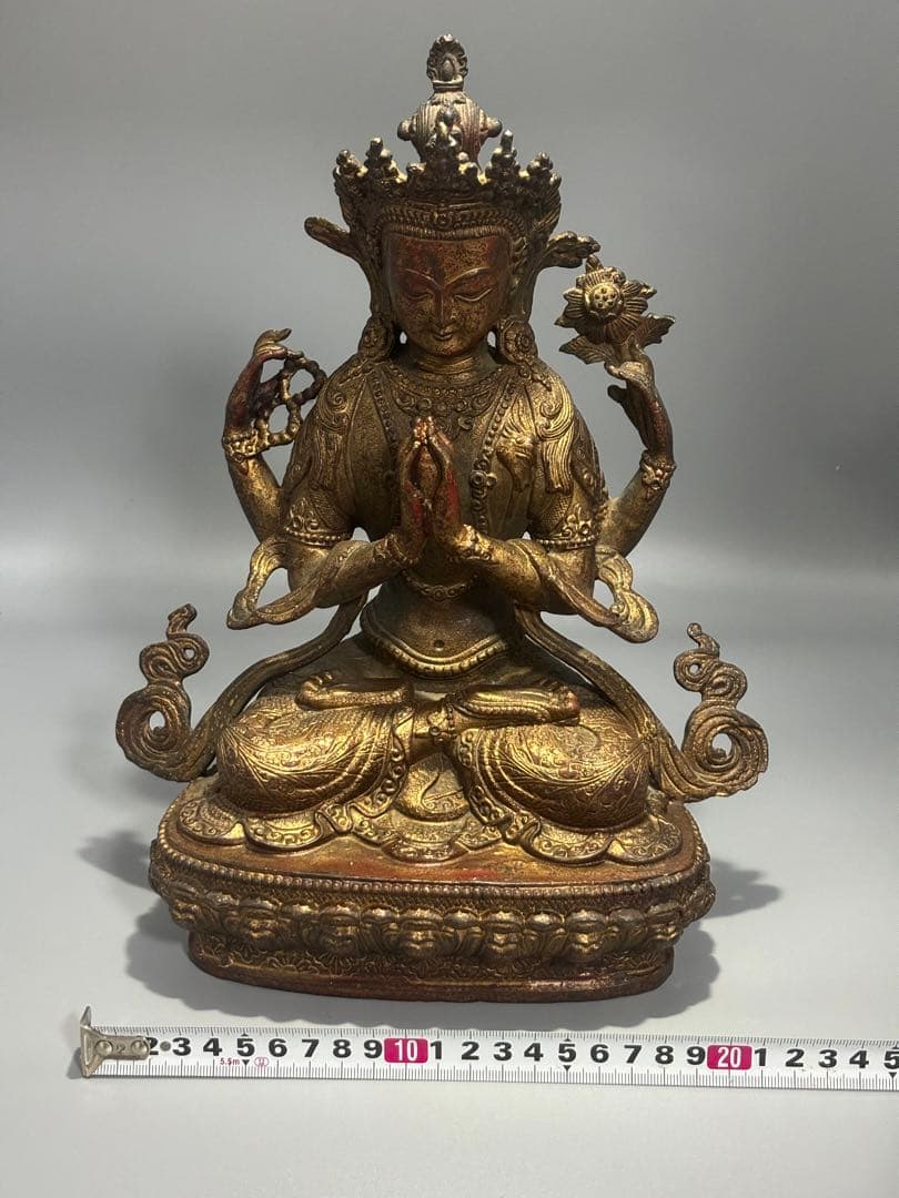 仏教古美術 純銅静座観音 四腕観音仏像文化遺産 文化財仏像伝承