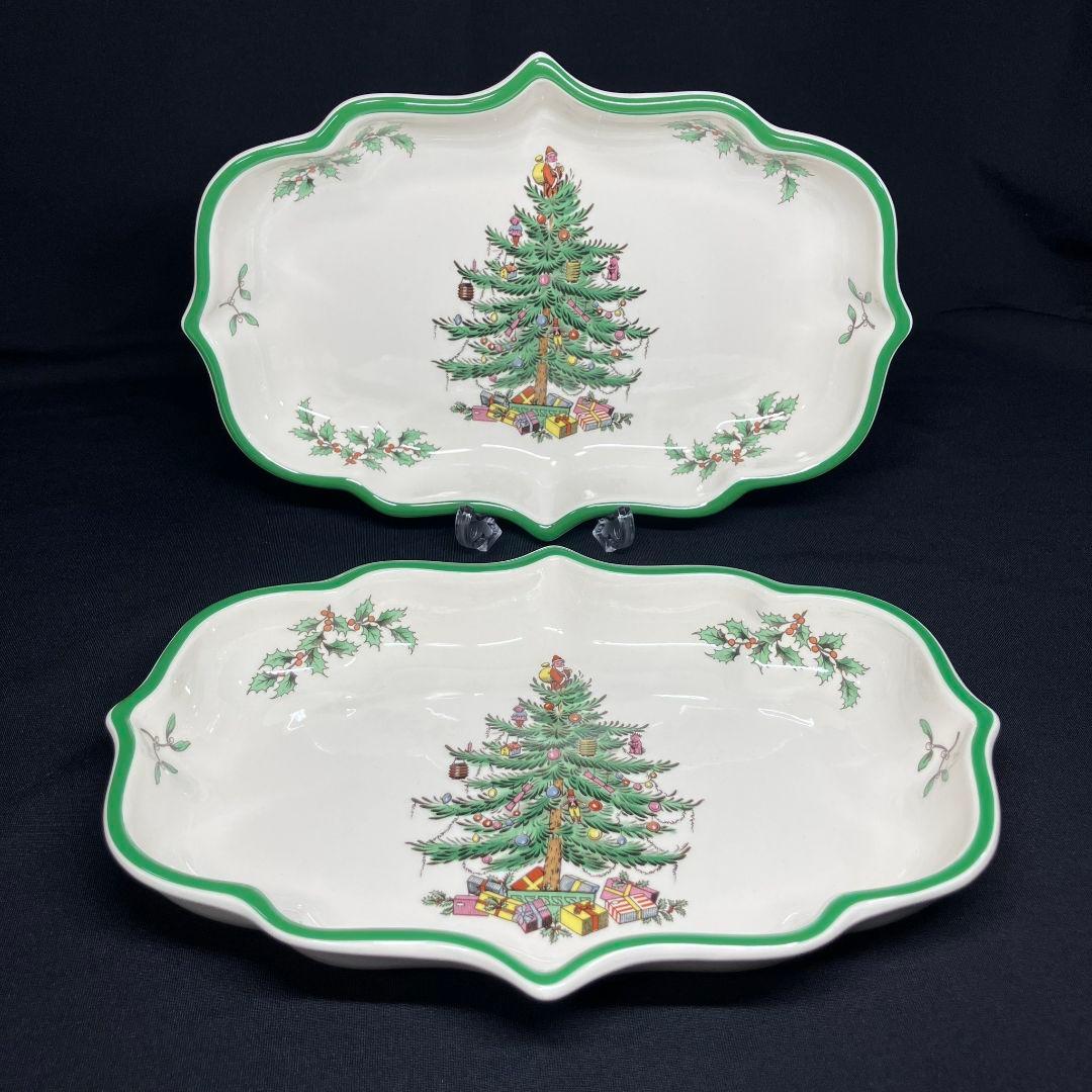 スポード クリスマスツリー オーバルプレート 2客 カップ&ソーサー 1客 レア