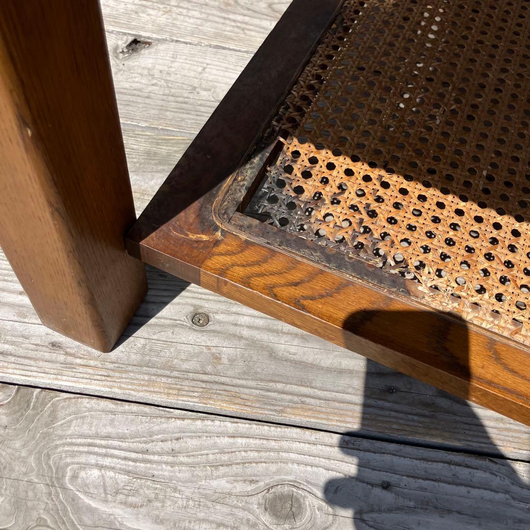 昭和レトロ 浜本工芸 オーク材 ラタン棚板木製センターテーブル コーヒーテーブル