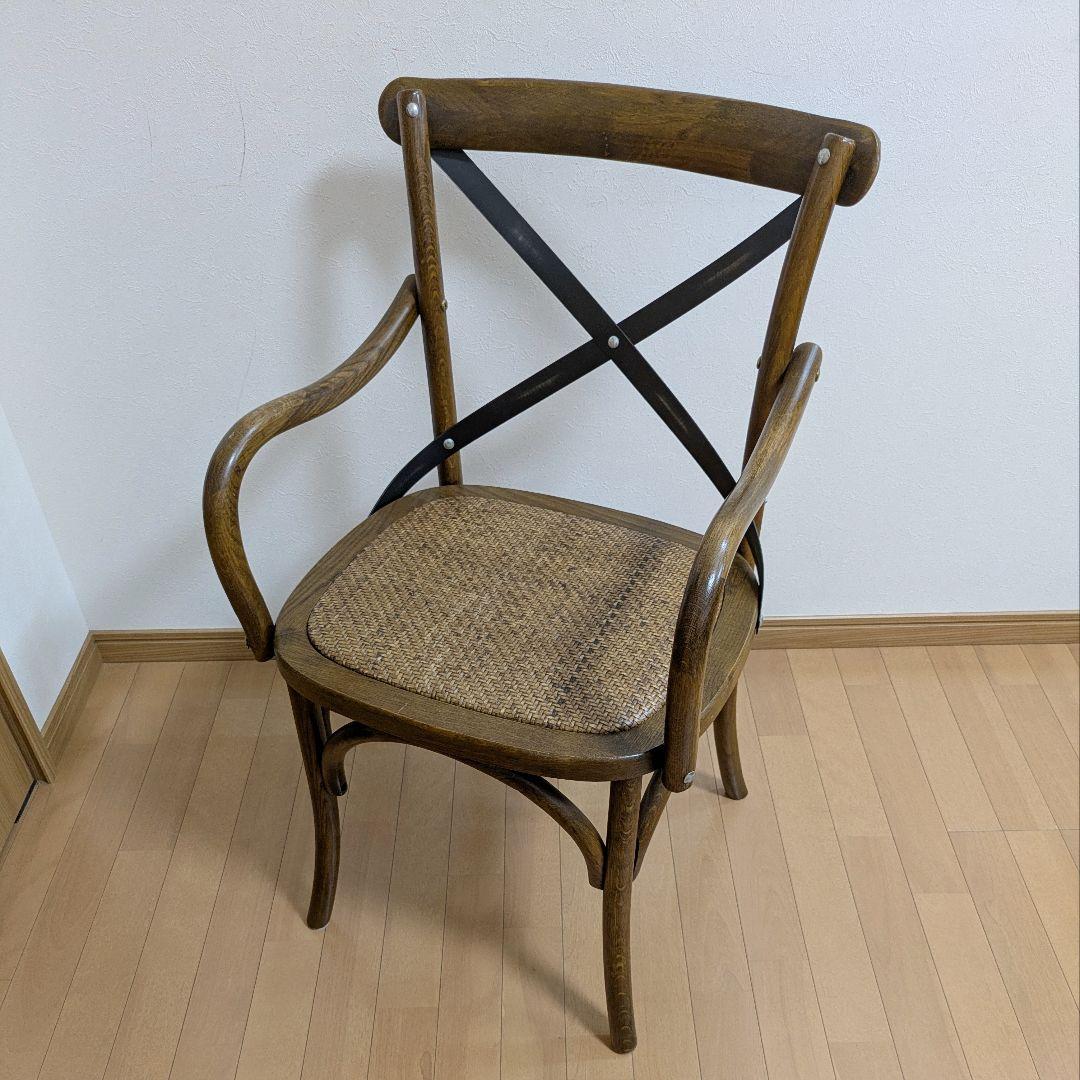 クロスバック ダイニングチェア アームチェア 椅子ダークブラウン籐 関家具③