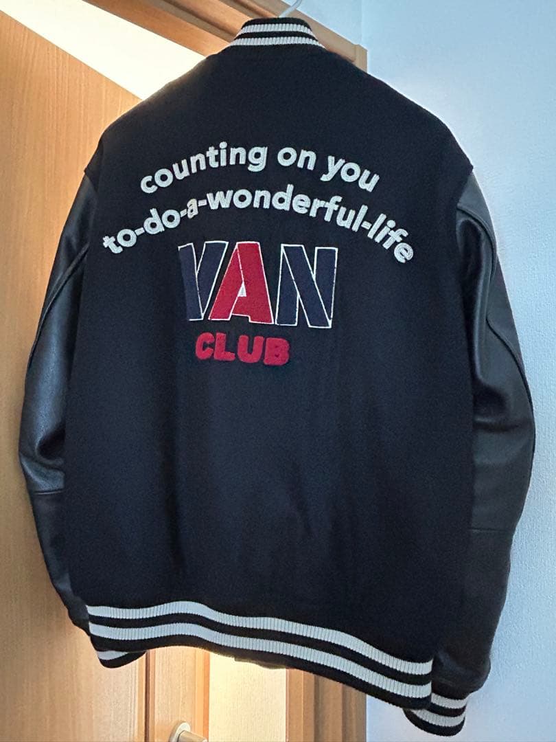 VAN CLUB スタジャン ネイビーブラック LL 袖本革 美品