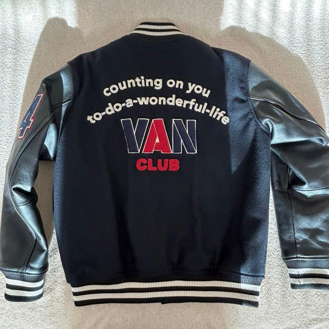VAN CLUB スタジャン ネイビーブラック LL 袖本革 美品