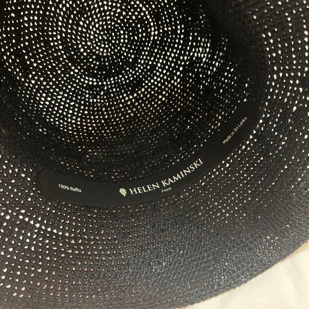 ヘレンカミンスキーラフィア100%ブラック　ブリム8cm 金具ゴールド