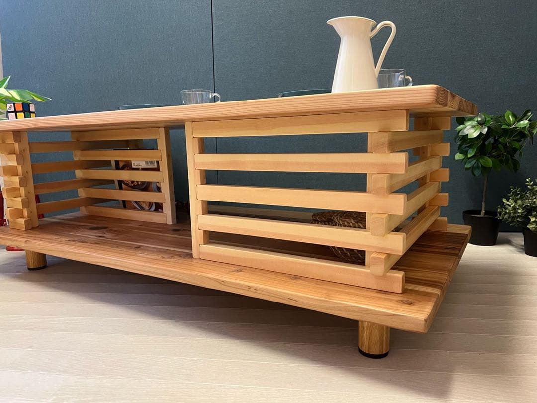 【送料無料】 ローテーブル 和風 木組格子形 120cm 60cm 杉