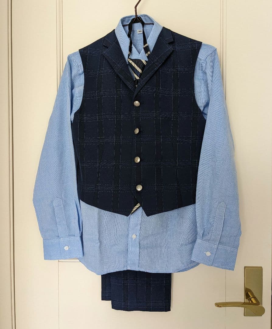 ネイビー チェック柄 スーツセット 150cm