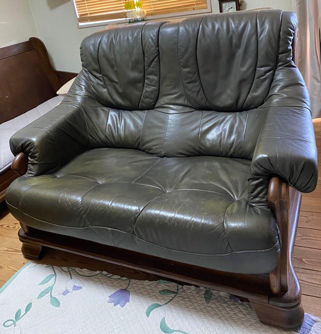 オランダ家具 / ダッチカントリー　本革ソファ ２人掛けソファ