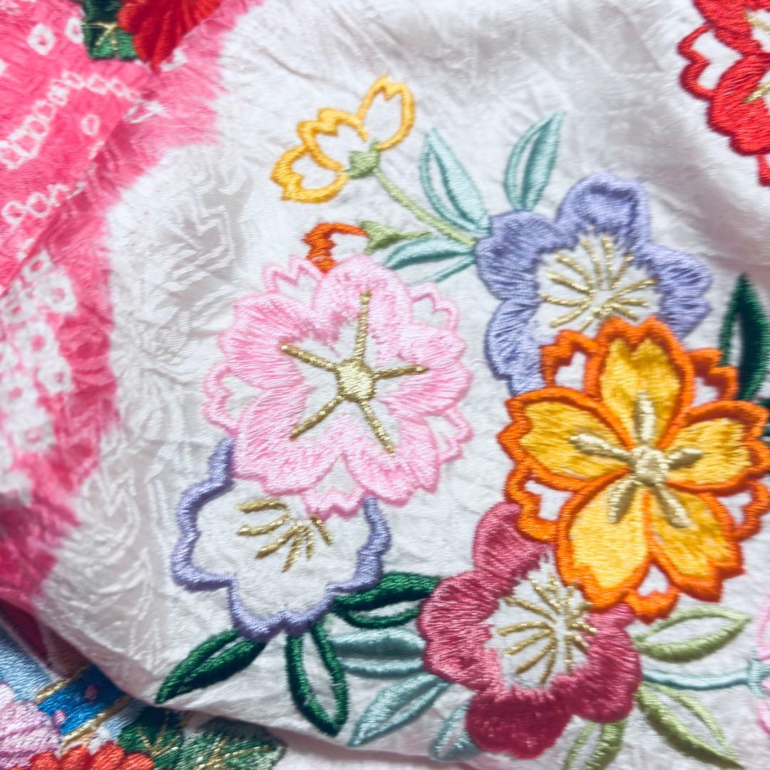 【新品未使用】豪華総絞り 総刺繍 正絹 お宮参り 産着 長襦袢付 ピンク