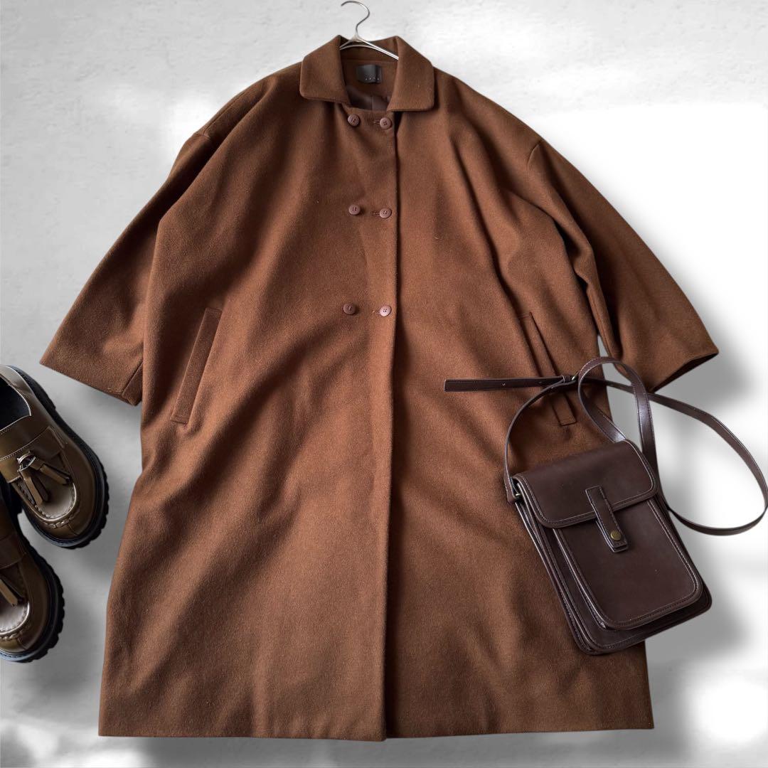 【未使用級】オローネ 6つボタンのバルーンコート　ウール　日本製　ブラウン