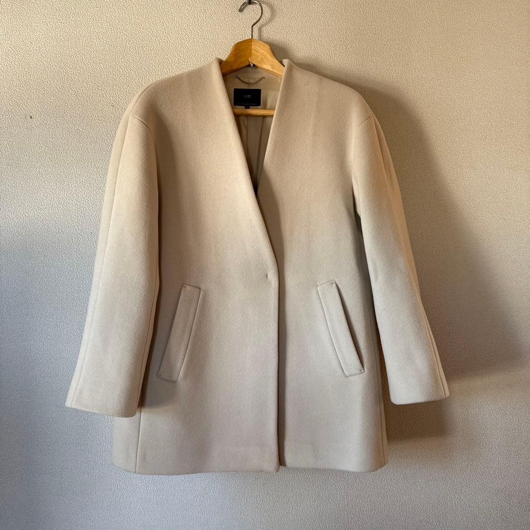 23区 ノーカラーハーフコート　ダブルクロスベロア