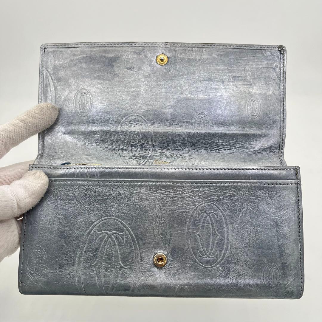 カルティエ 長財布 フラップ ハッピーバースデー ロゴ型押し レザー シルバー