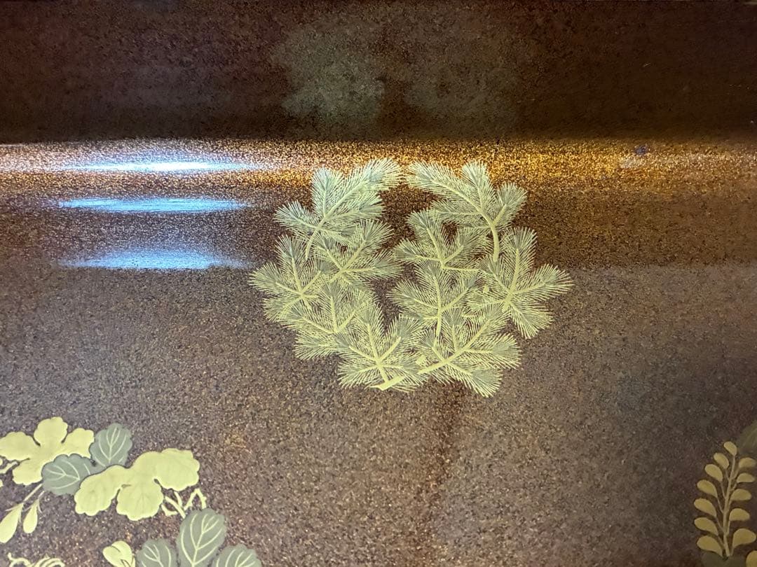 漆器 金箔 唐草紋 蒔絵 梨地 四角盆 時代物 木箱入