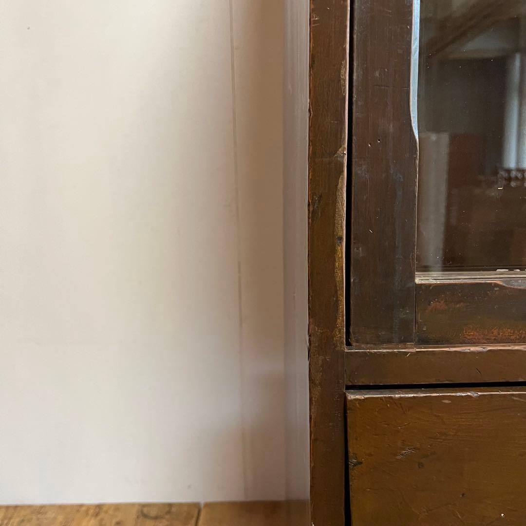 アンティーク ガラス戸棚 キャビネット 水屋箪笥 食器棚 本棚 y135