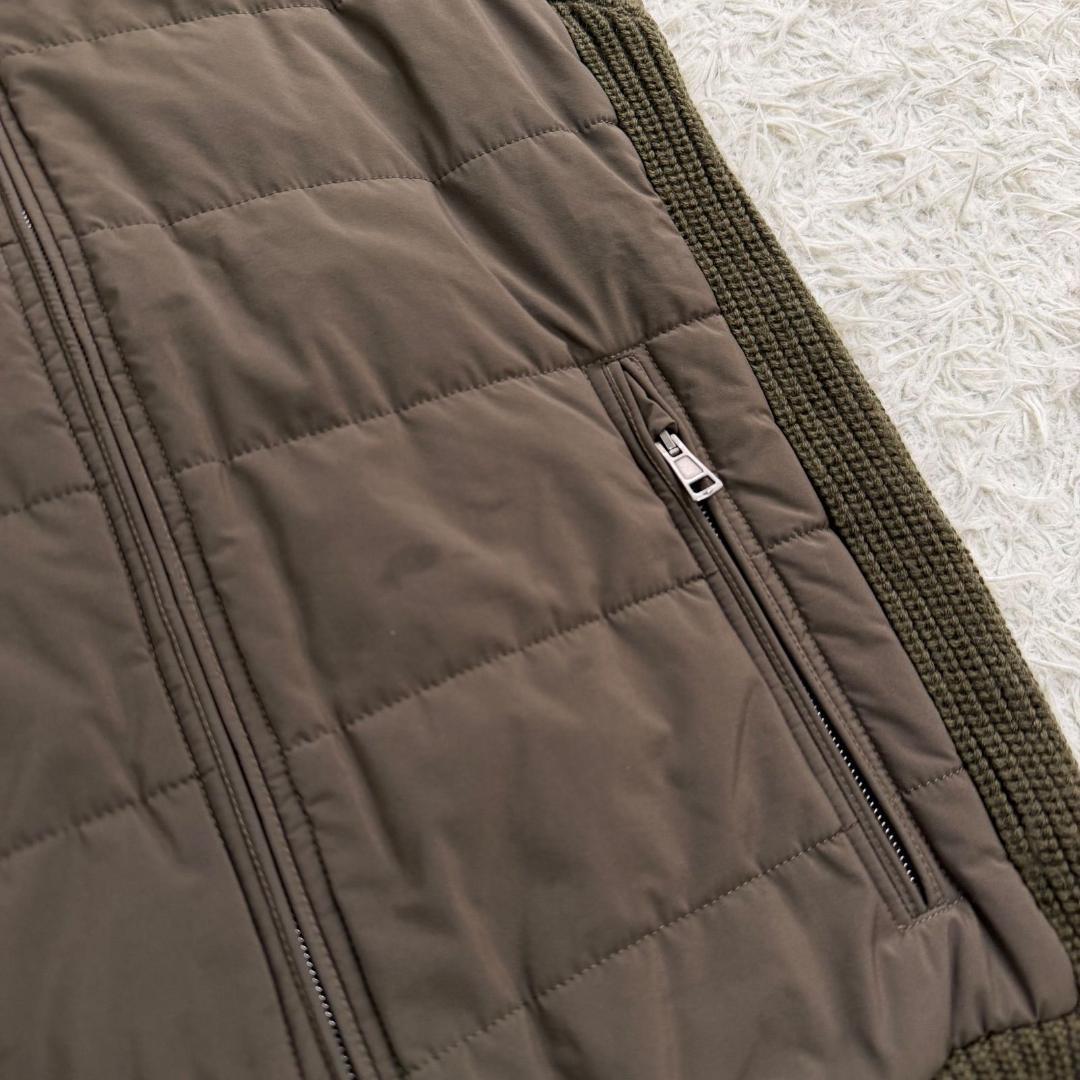 16979✨ザノーネ ニット切替ダウンベスト カーキ 46 M プリマロフト