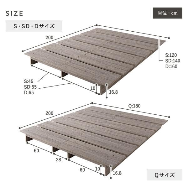 ローベッド セミダブル 幅140cm ベッドフレームのみ グレージュ