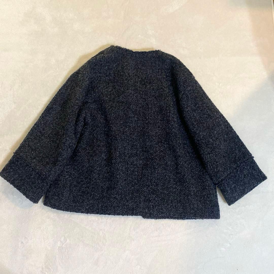 ラウンジドレス　ツイードジャケット　グレー　金ボタン　ノーカラー　卒園式　卒業式