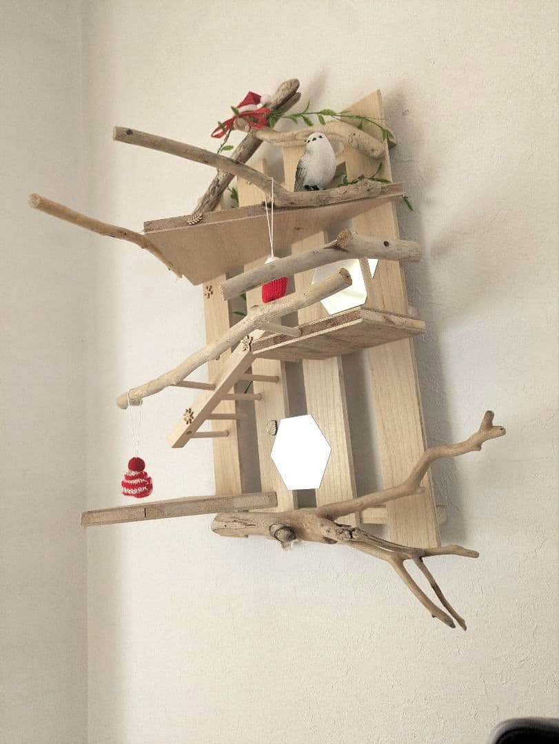バードアスレチック　流木　壁掛け 止まり木 37バードトイ　バードジム