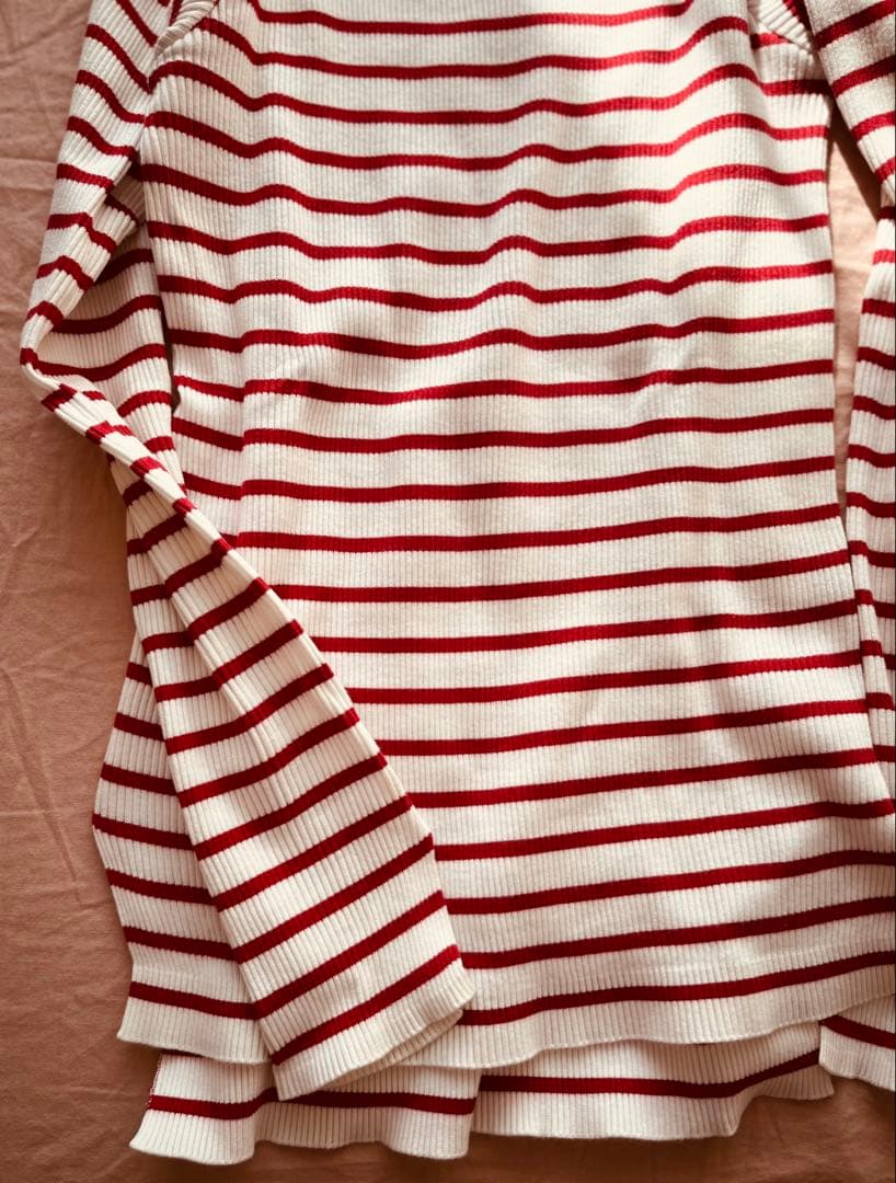 【ロンハーマン別注】AURALEE ギザボートネック リブニット 赤×白 1