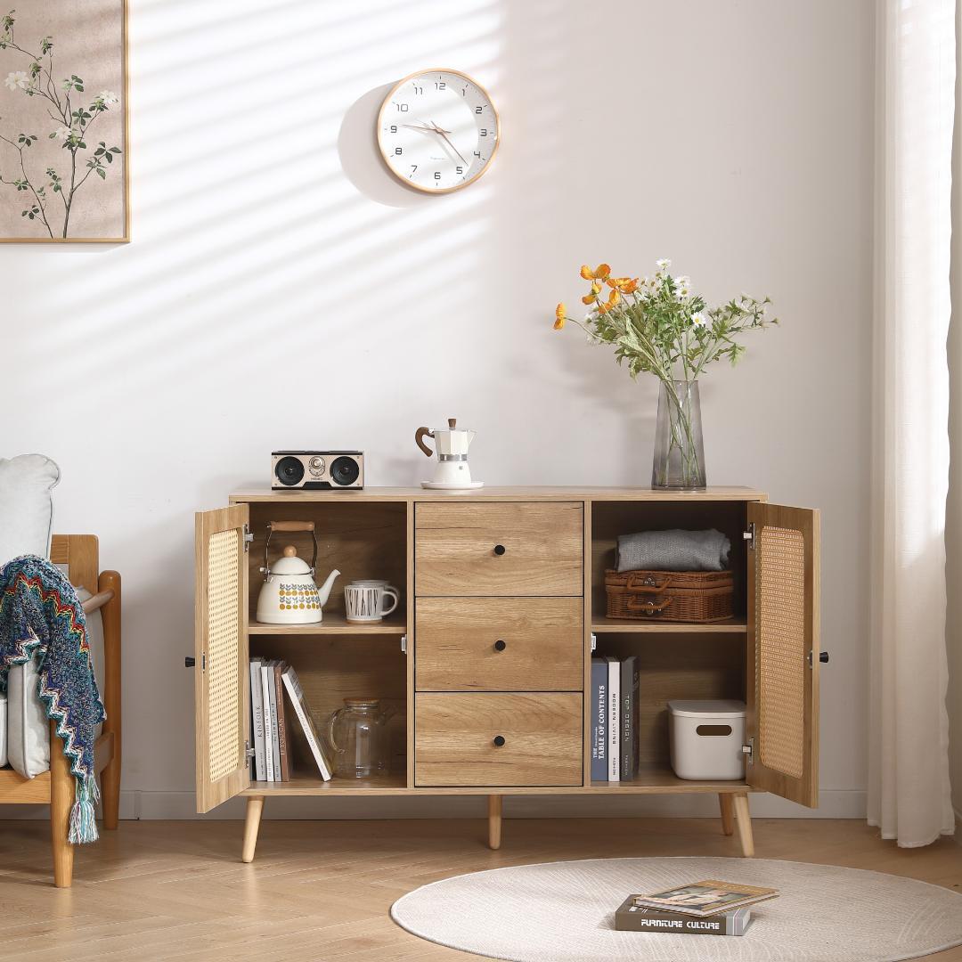 キャビネット サイドボード北欧 木目調 おしゃれ扉付き リビングボード