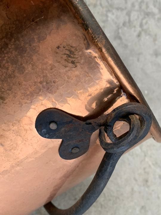 フランス ブロカント 純銅 打ち出し 大型 肉厚 銅鍋 直経 42cm 古道具