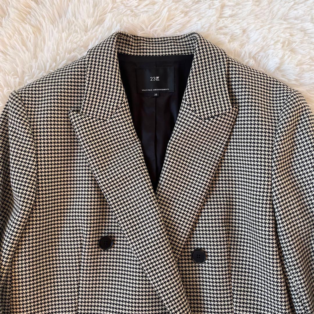 美品　23区【杏さん着用】ガンクラブチェックストレッチ ジャケット　M