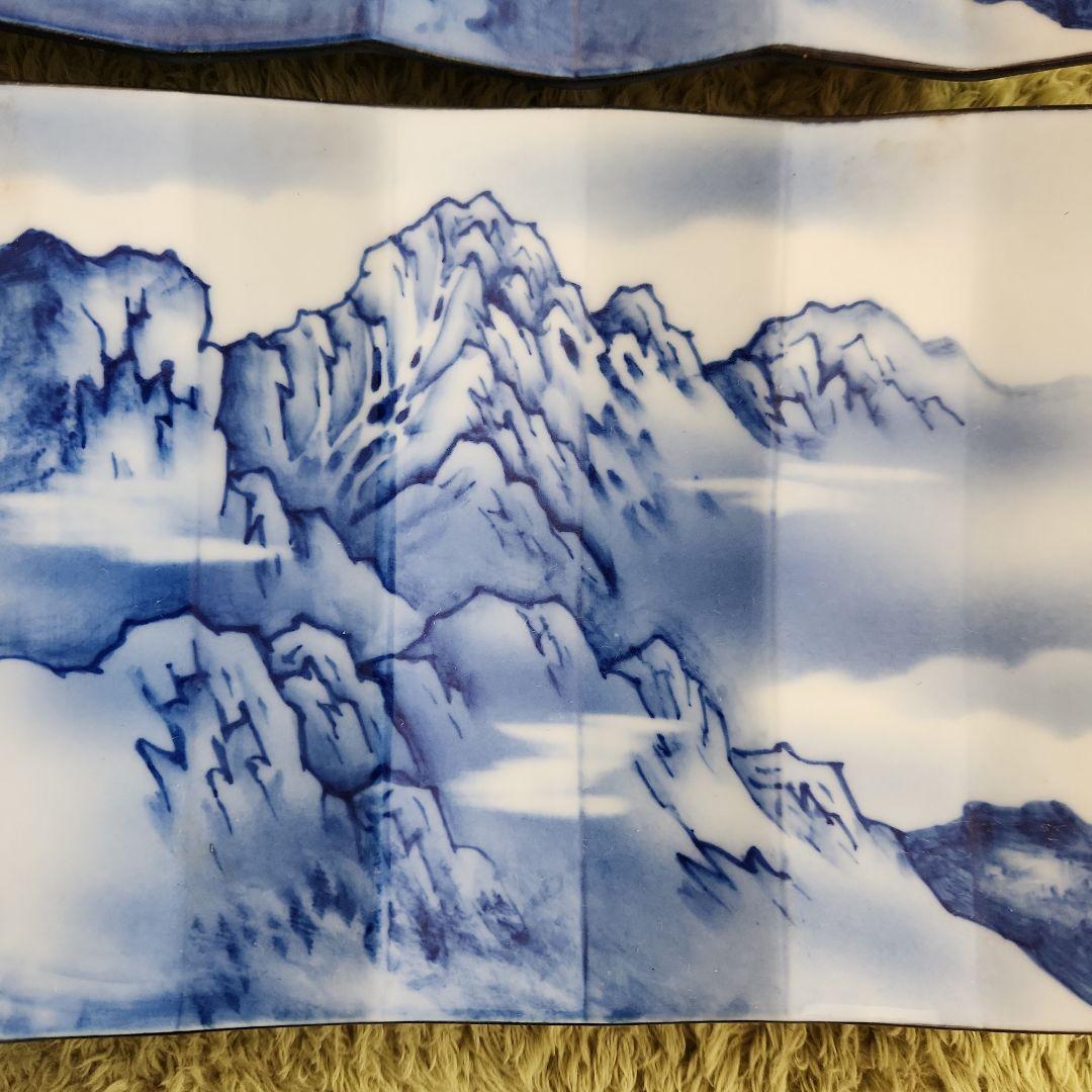 染め付け屏風形剣岳絵図角皿5客