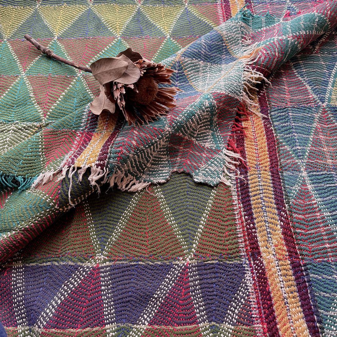 未使用＊訳アリ　ヴィンテージラリーキルト　グリーントライアングル　マルチカバー