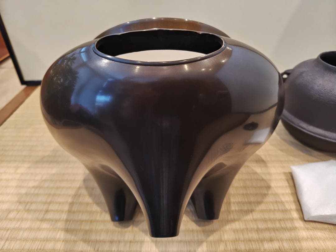 送料込【逢絢亭】茶道具 朝鮮風炉 唐銅 畠春斎釜添 風炉師 般若勘渓 共箱入り