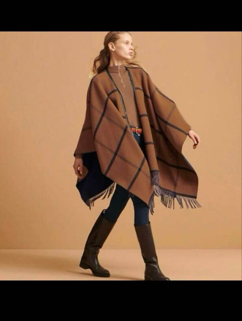 HERMES エルメス リバーシブル　ポンチョ ストール コート