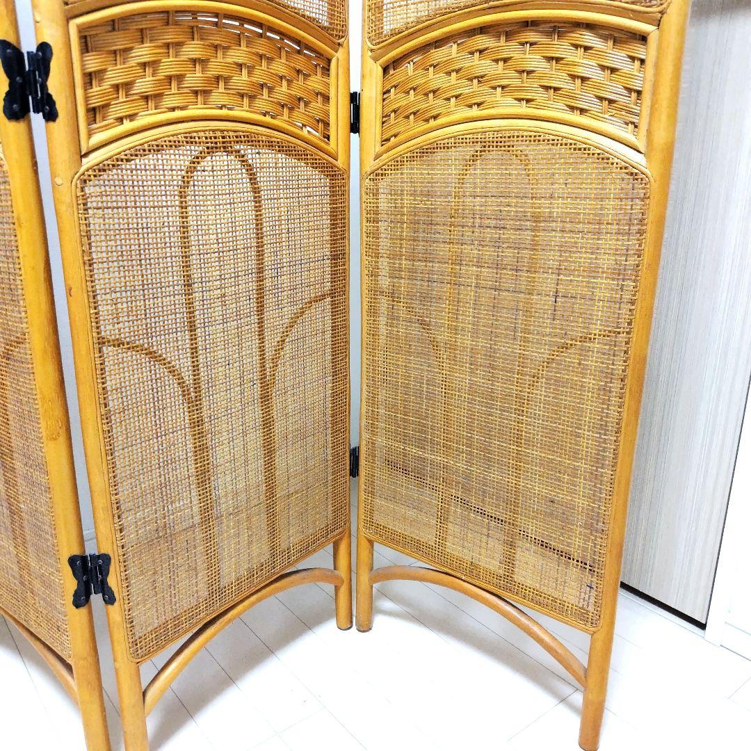 【たのメル便利用】籐 ラタン パーテーション 4連間仕切り 籐衝立