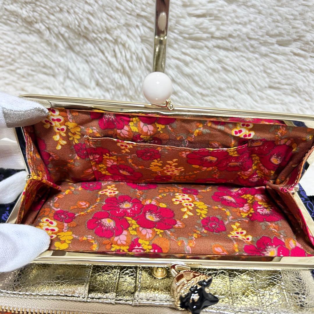 【新品・未使用】 ANNA SUI がま口財布 インザバスケット ゴールド 猫