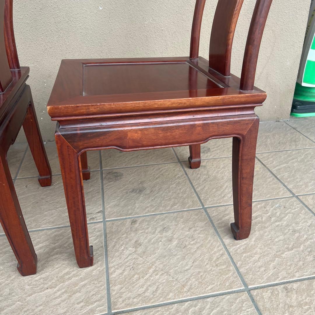 ①唐木家具 食卓椅子 アームチェア 花梨材 馬蹄脚