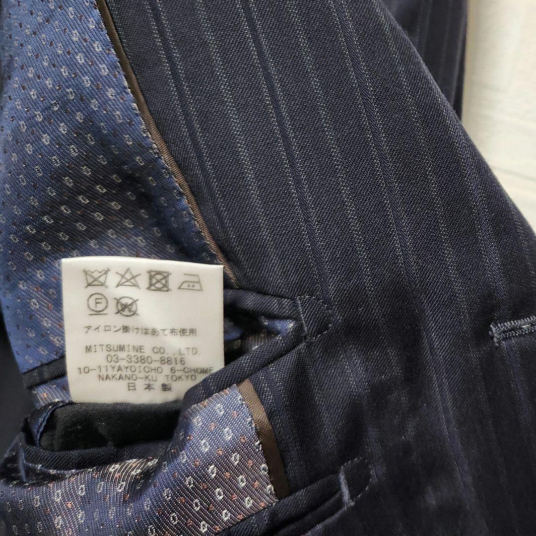 ゼニア　ミツミネ　メンズ　スーツ　濃紺　ストライプ　段返り3ボタン　A6